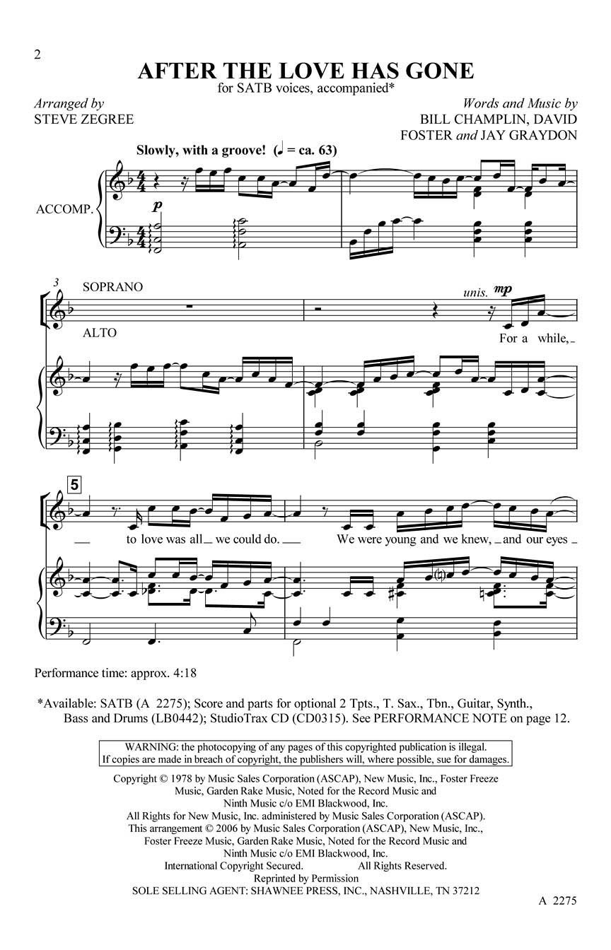 Earth  Wind & Fire: After the Love Has Gone: SATB: Vocal Score