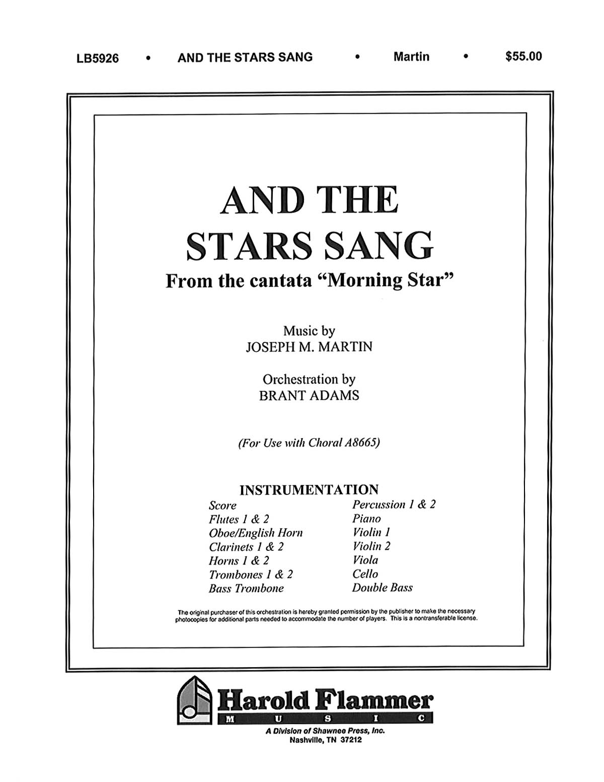 Joseph M. Martin: And the Stars Sang from Morning Star: Orchestra: Parts