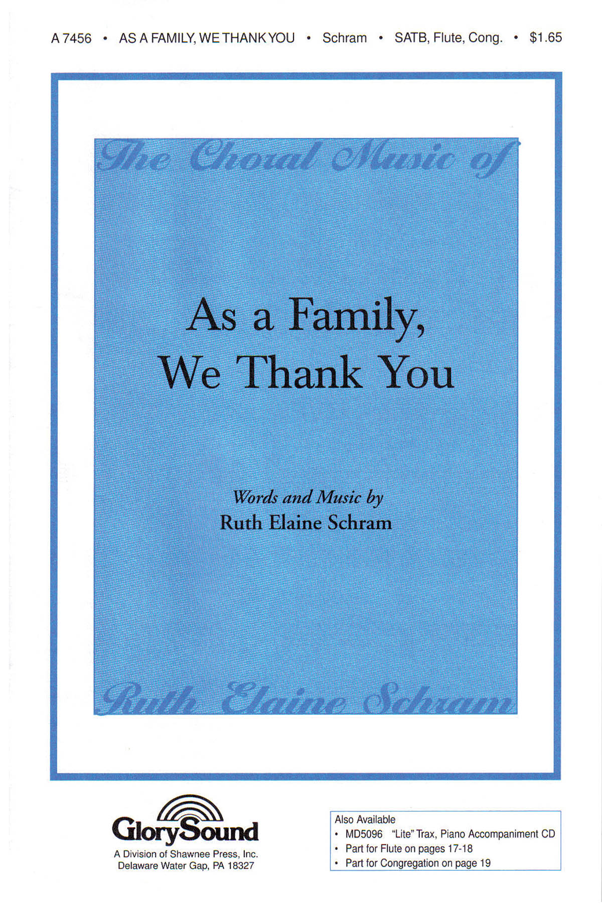 Ruth Elaine Schram: As a Family  We Thank You: SATB: Vocal Score