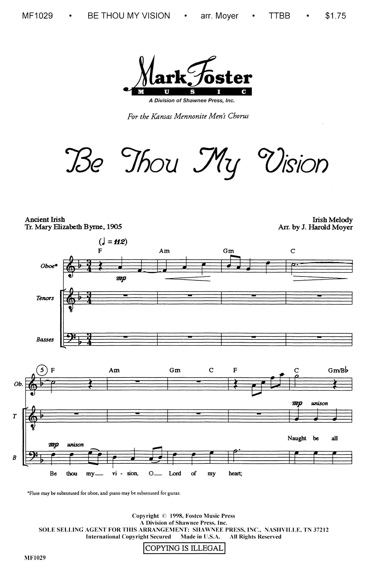 Harold Moyer: Be Thou My Vision: TTBB: Vocal Score