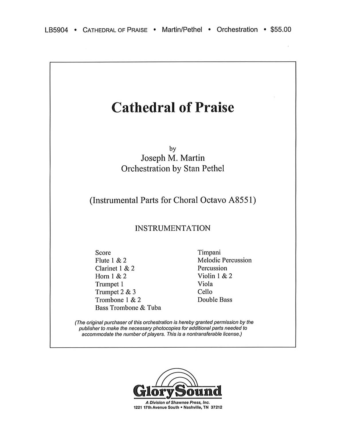 Joseph M. Martin: Cathedral of Praise: Orchestra: Parts