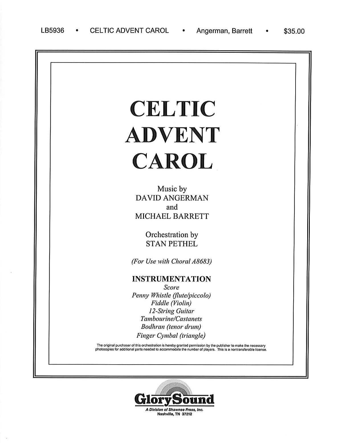 David Angerman Michael Barrett: Celtic Advent Carol: Orchestra: Parts