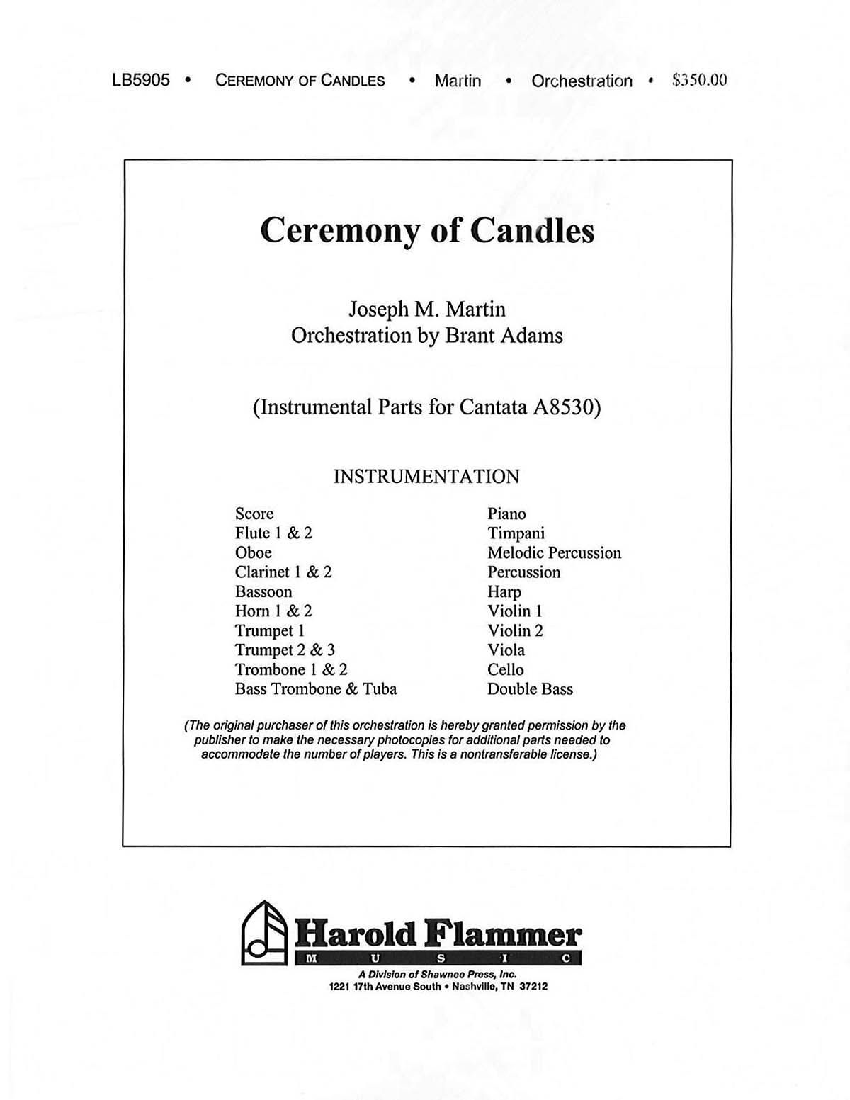 Joseph M. Martin: Ceremony of Candles: Orchestra: Parts