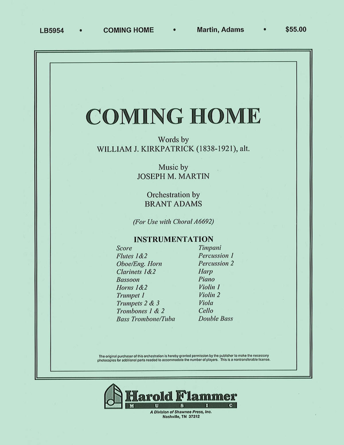 Joseph M. Martin: Coming Home from Legacy of Faith: Orchestra: Parts
