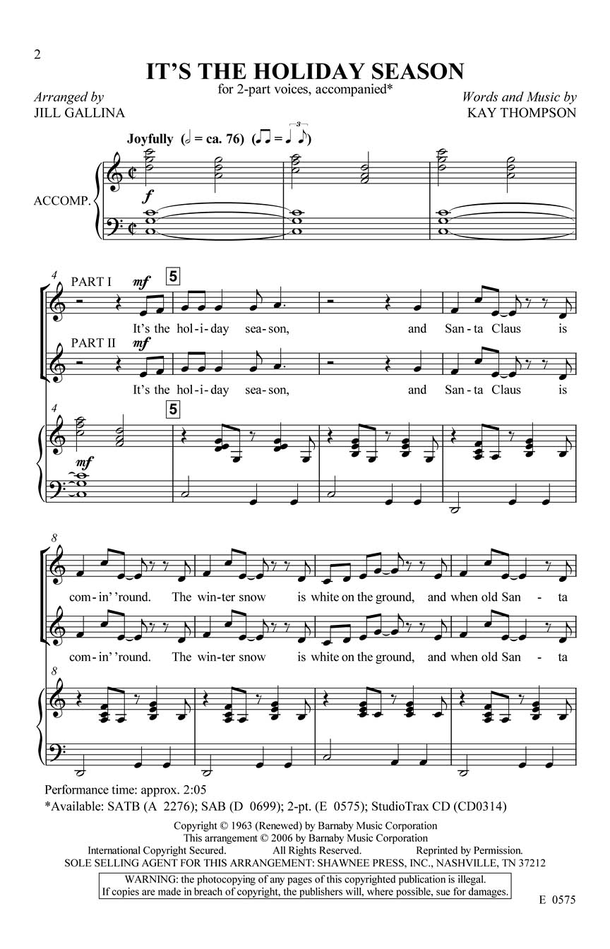 It's the Holiday Season: 2-Part Choir: Vocal Score