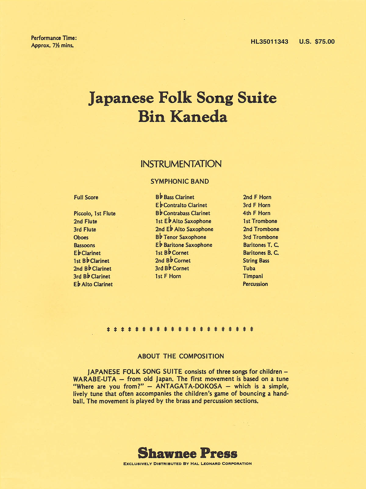 Bin Kaneda: Japanese Folk Song Suite: Concert Band: Score & Parts