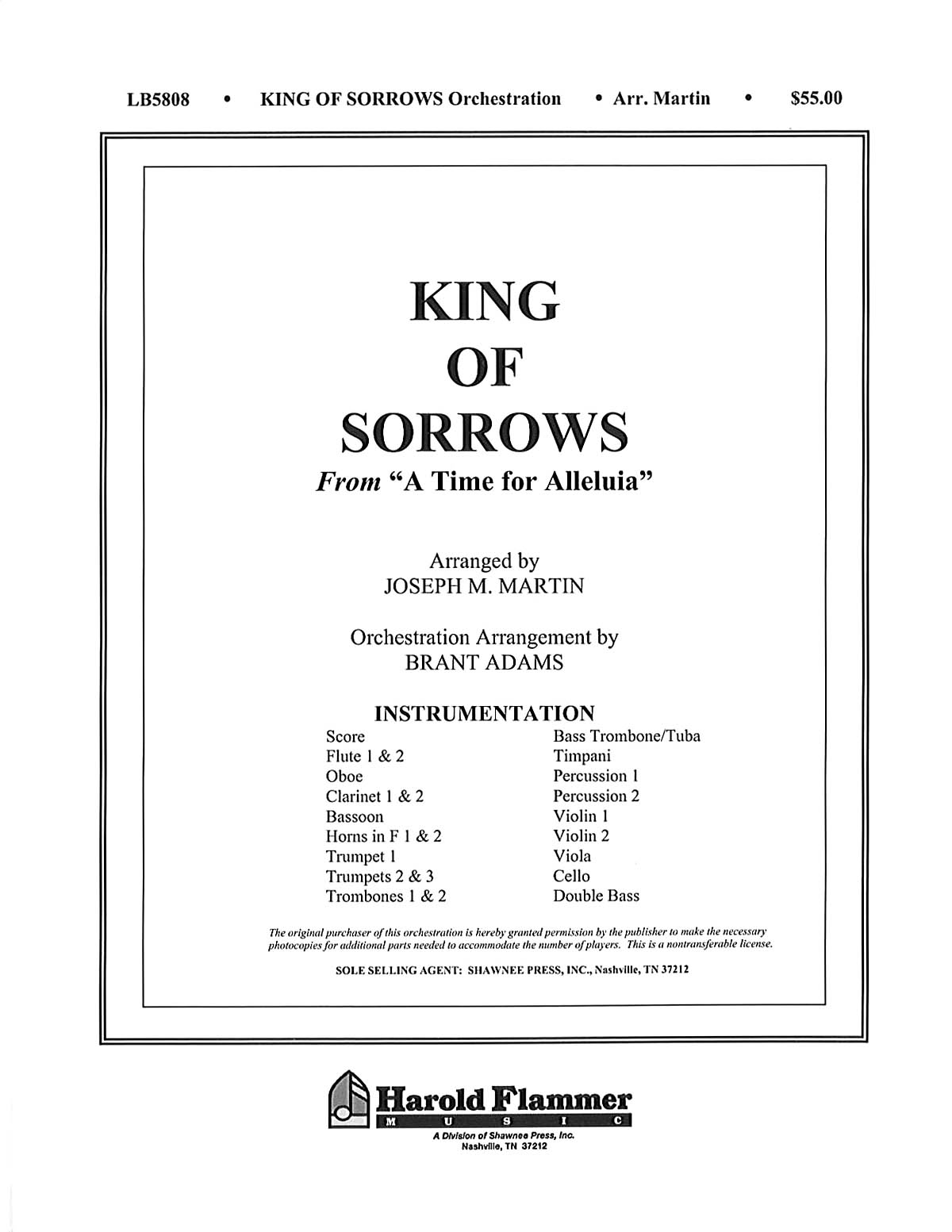 Joseph M. Martin: King of Sorrows (from A Time for Alleluia): Orchestra: Parts