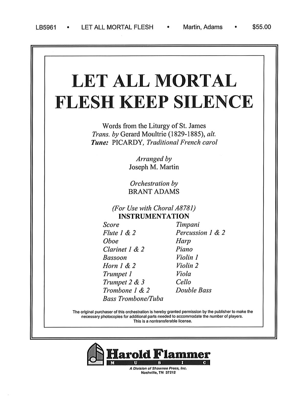 Let All Mortal Flesh Keep Silence: Mixed Choir: Parts