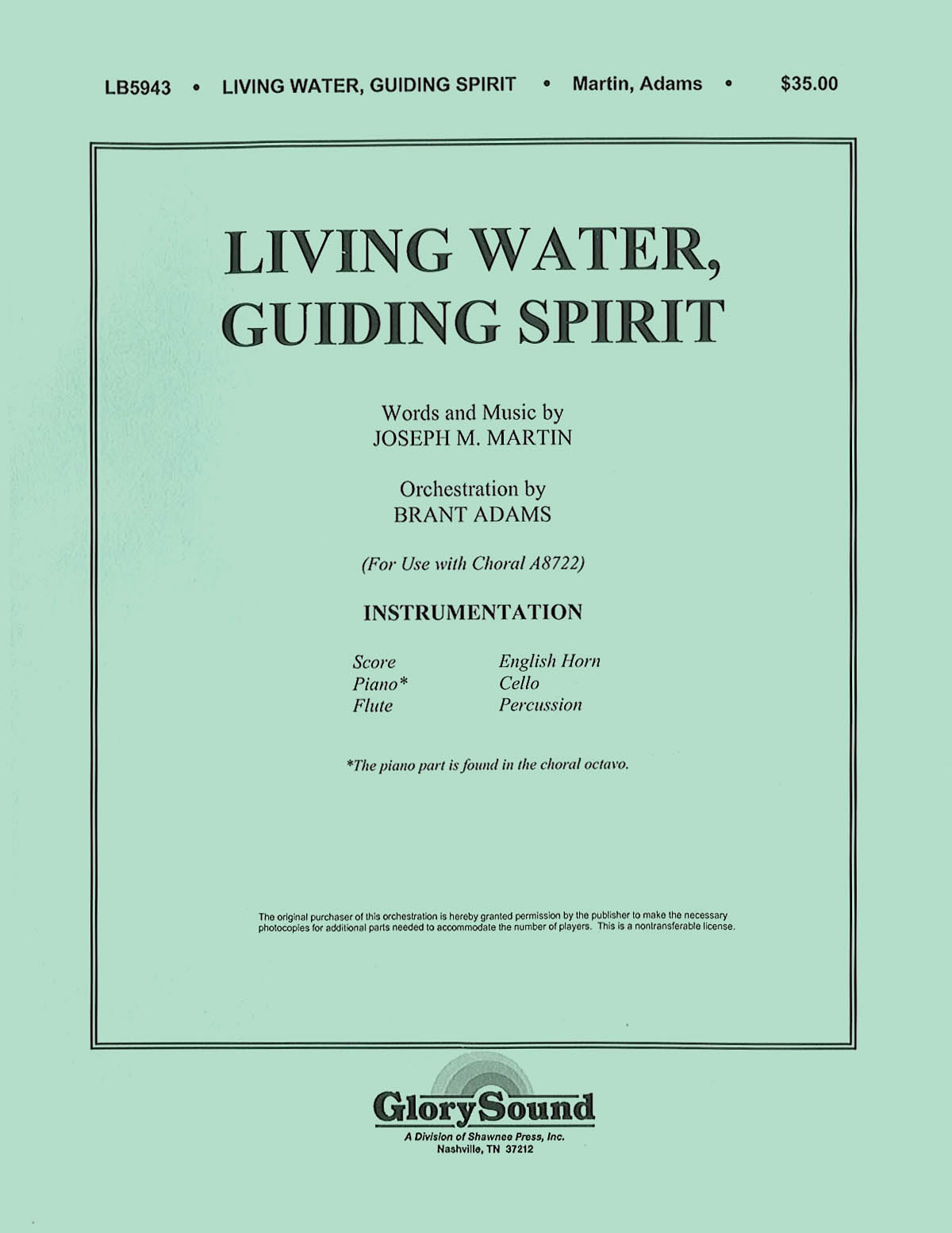 Joseph M. Martin: Living Water  Guiding Spirit: Orchestra: Parts