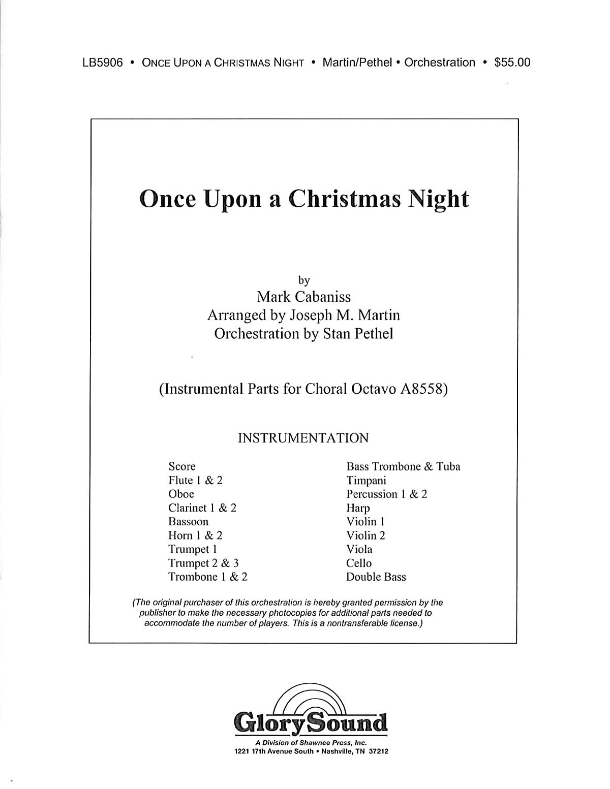 Mark Cabaniss: Once Upon a Christmas Night: Orchestra: Parts