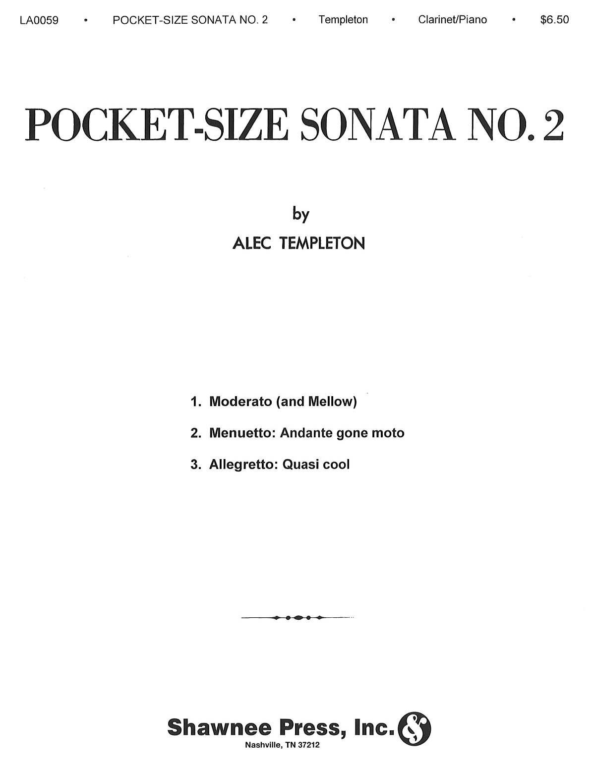 Alec Templeton: Pocket Size Sonata No. 2: Clarinet and Accomp.