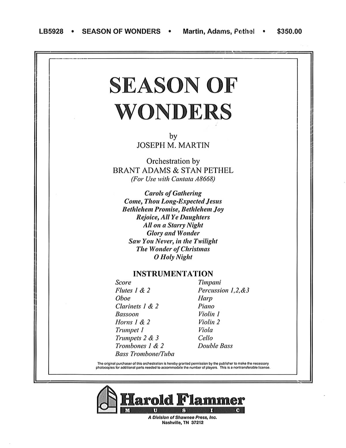 Joseph M. Martin: Season of Wonders: Orchestra: Parts