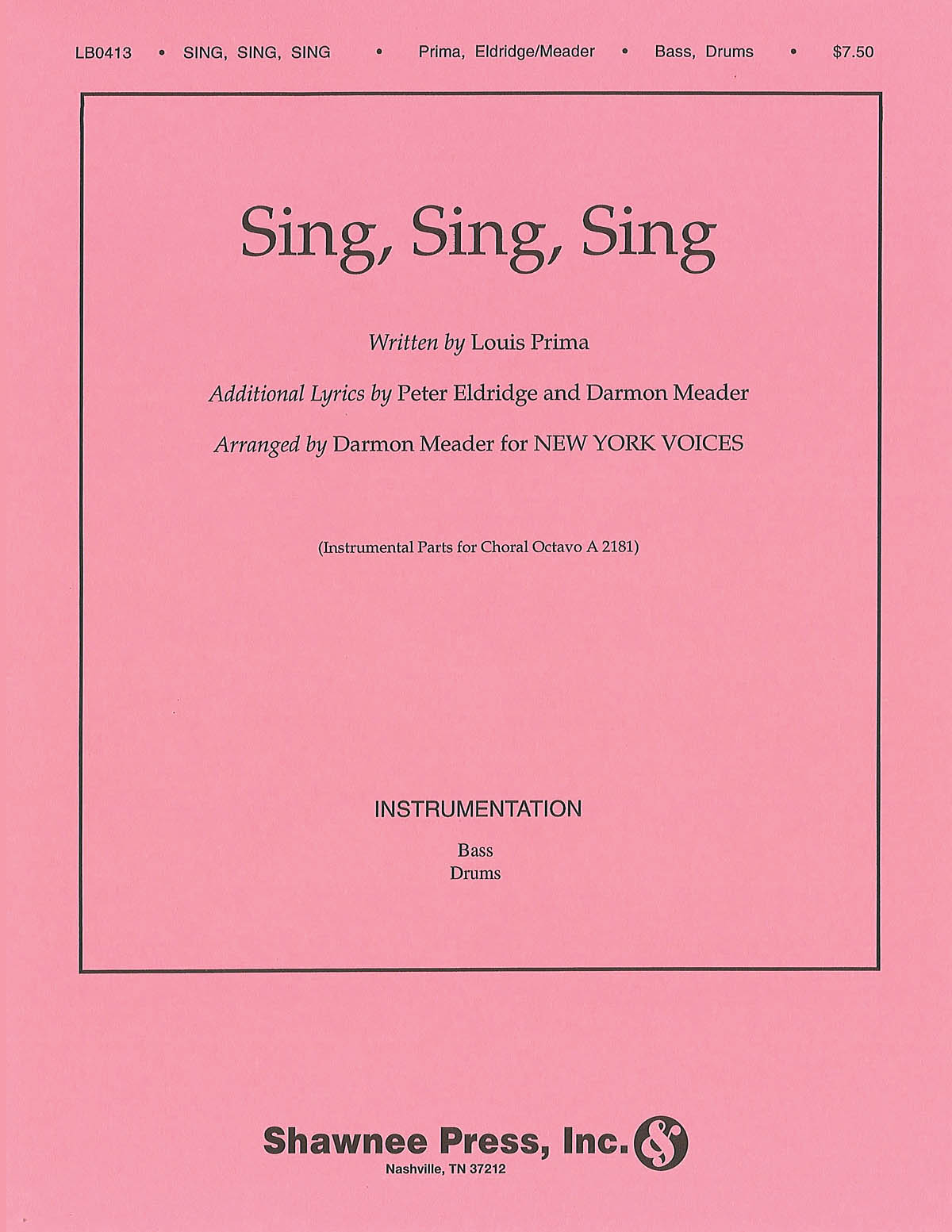 Sing  Sing  Sing: Mixed Choir: Vocal Score