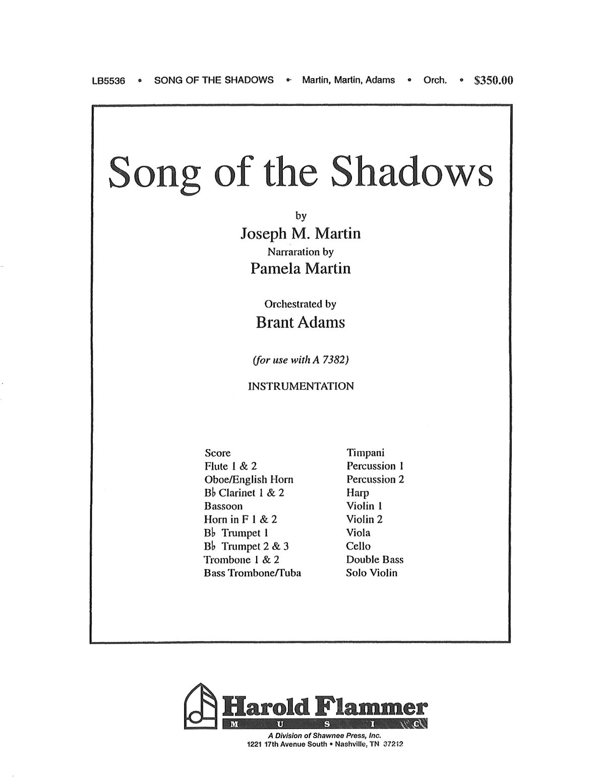 Joseph M. Martin: Song of the Shadows: Orchestra: Parts