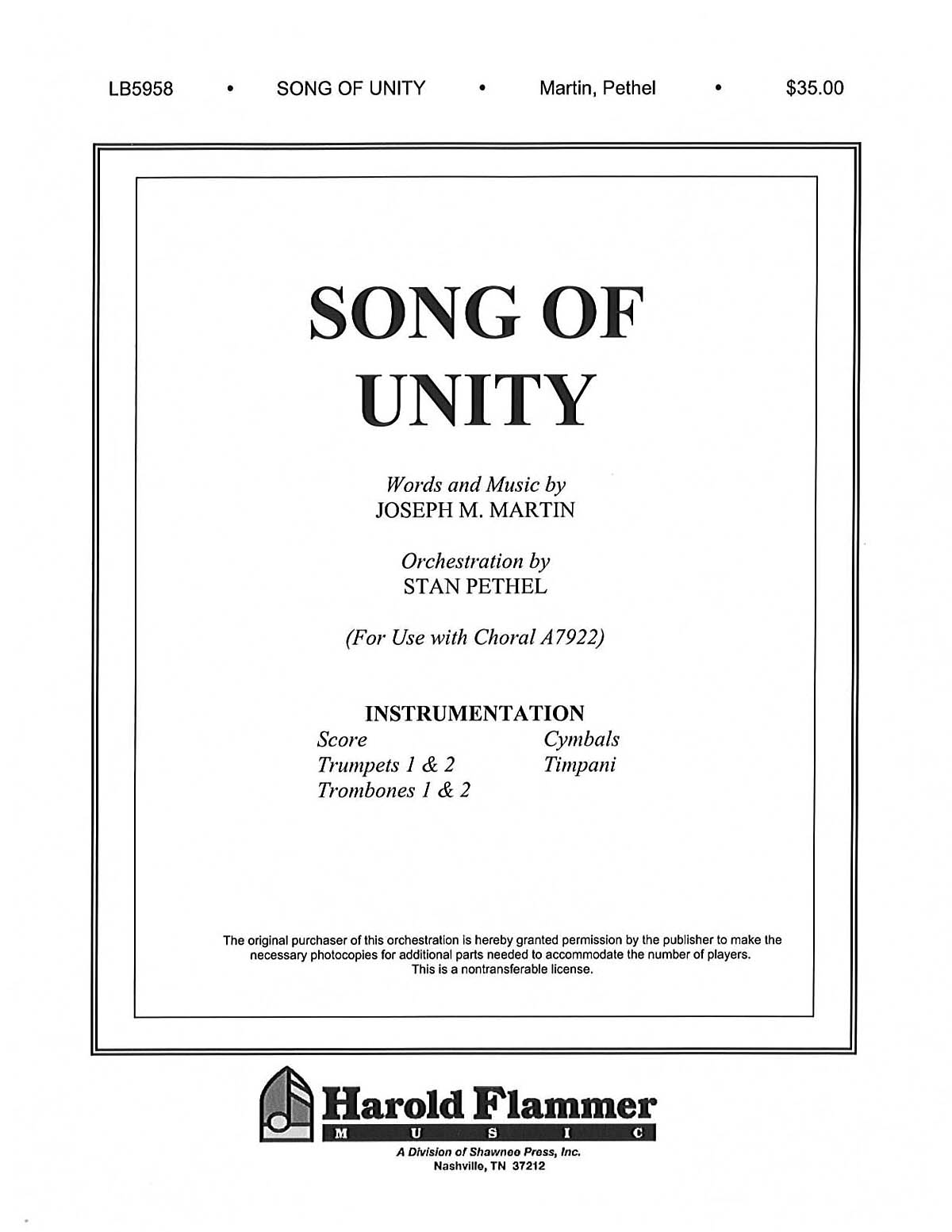 Joseph M. Martin: Song of Unity: Orchestra: Parts
