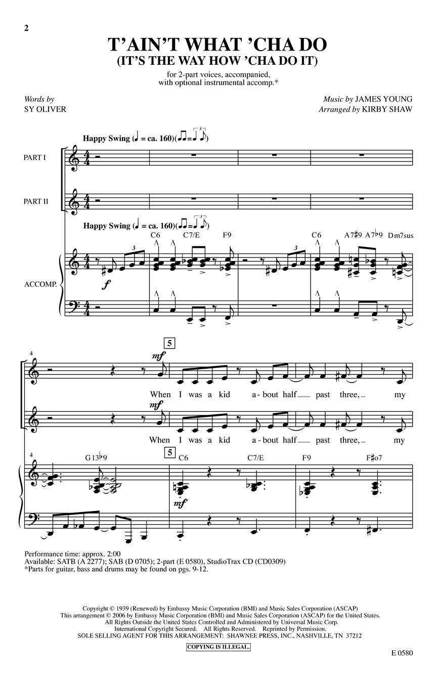 T'ain't What 'Cha Do (It's the Way How 'Cha Do It): 2-Part Choir: Vocal Score