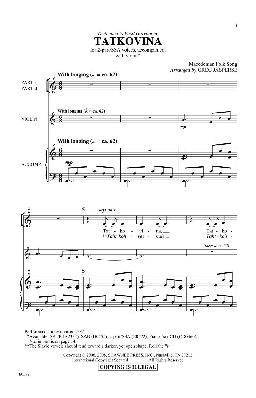 Tatkovina: 2-Part Choir: Vocal Score