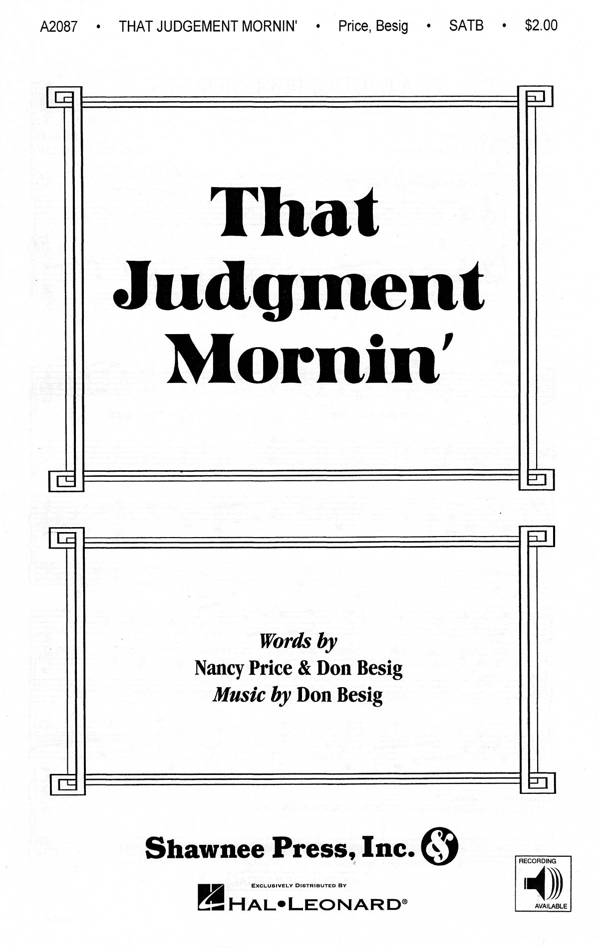 Don Besig Nancy Price: That Judgment Mornin': SATB: Vocal Score