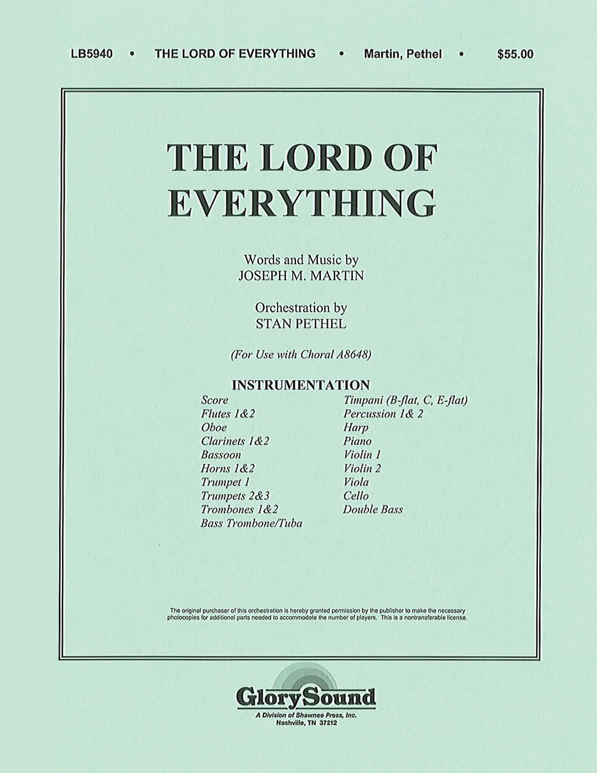 Joseph M. Martin: The Lord of Everything: Orchestra: Parts