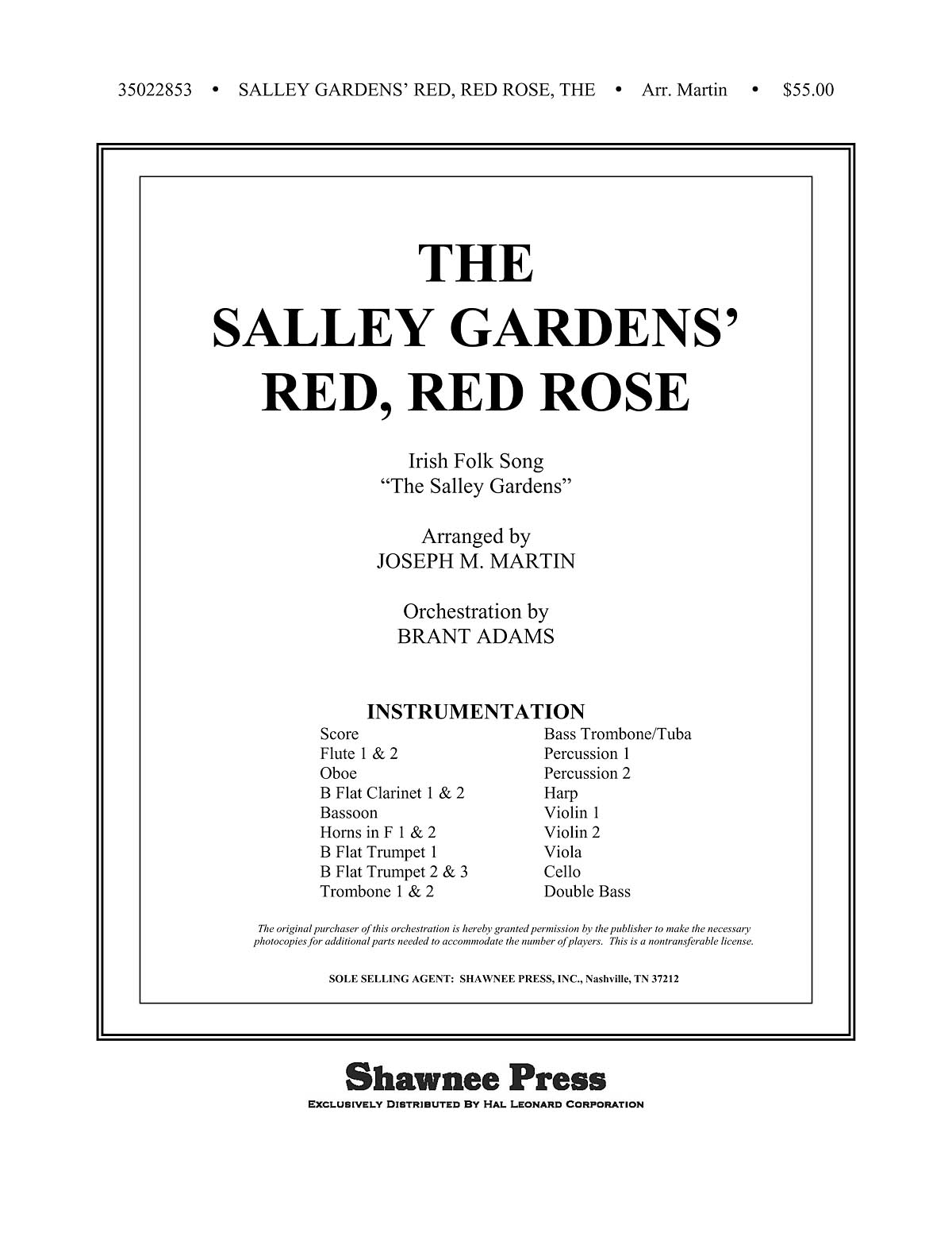 The Salley Gardens' Red  Red Rose: Orchestra: Parts