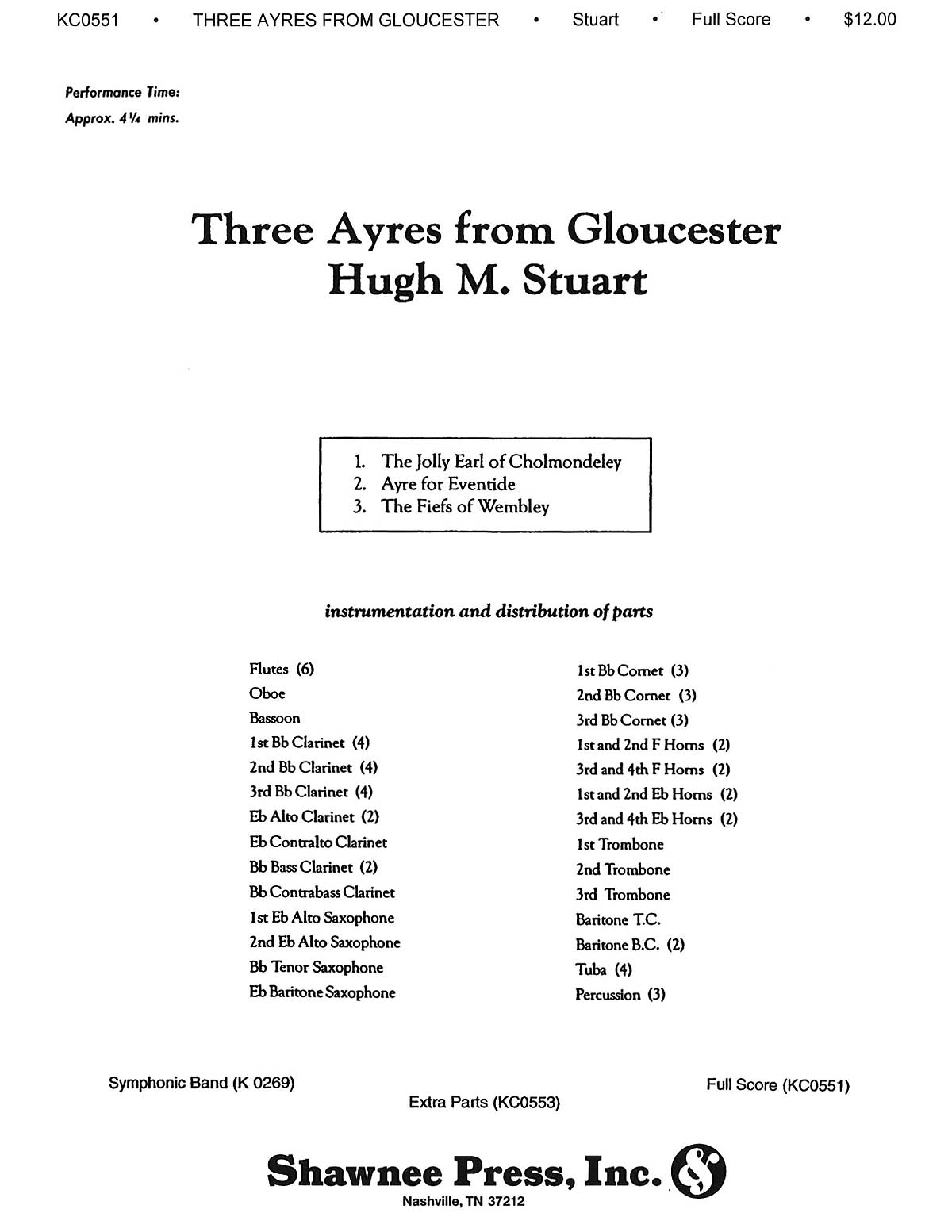 Hugh M. Stuart: Three Ayres from Gloucester: Concert Band: Score
