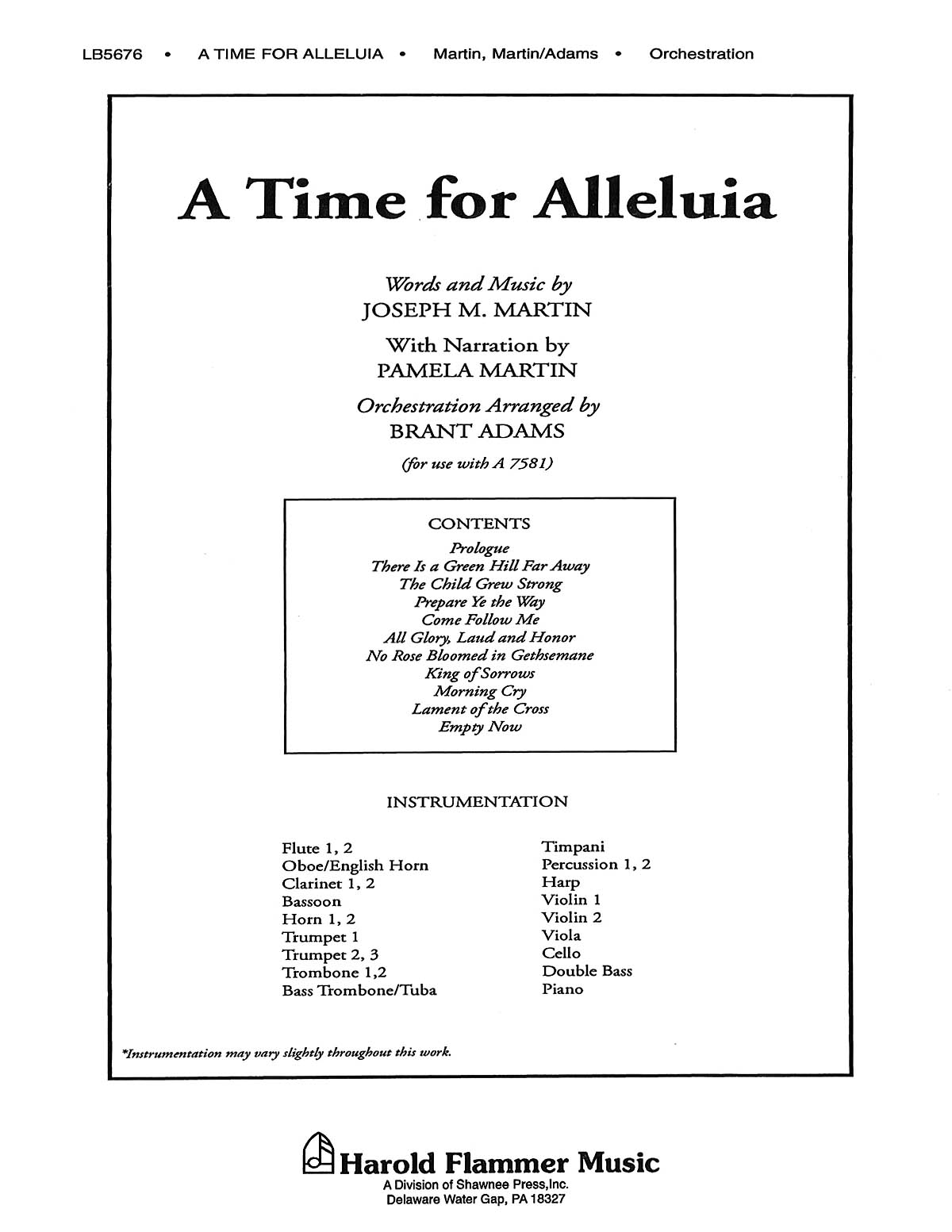 Brant Adams Joseph M. Martin Pamela Martin: A Time for Alleluia: Orchestra: