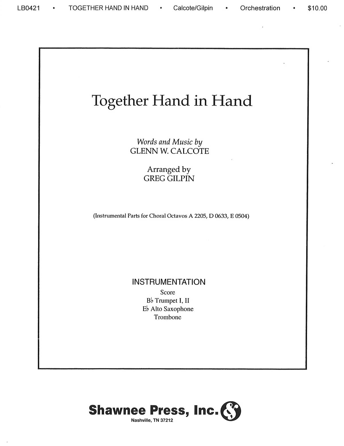 Glenn W. Calcote: Together  Hand in Hand: Trumpet: Parts