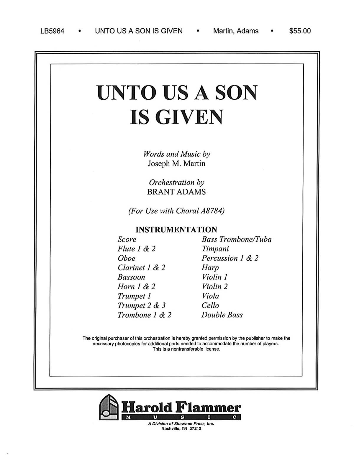 Joseph M. Martin: Unto Us a Son Is Given: Orchestra: Parts