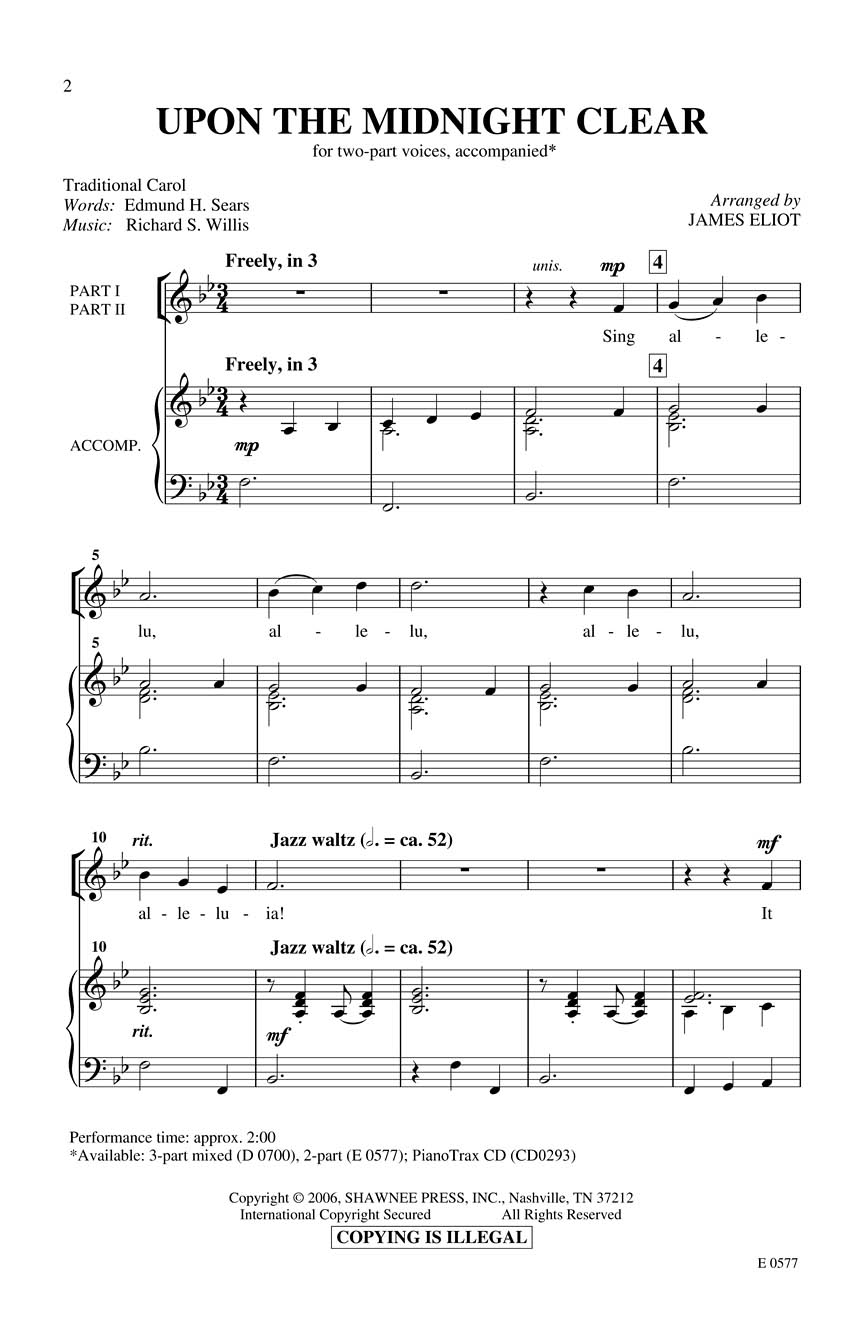 Upon the Midnight Clear: 2-Part Choir: Vocal Score