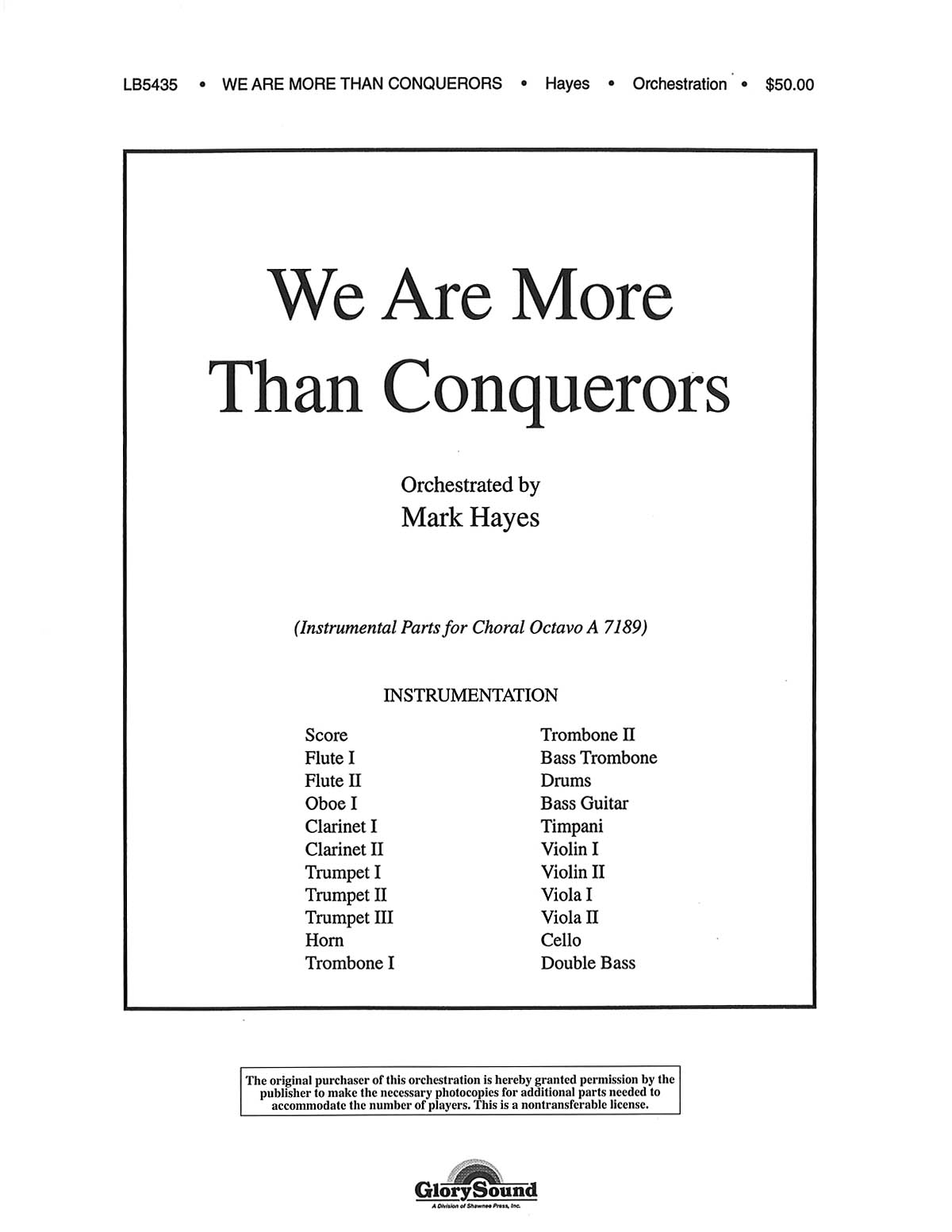Mark Hayes: We Are More Than Conquerors: Orchestra: Parts