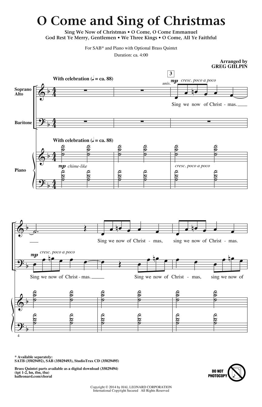 O Come and Sing of Christmas: SAB: Vocal Score