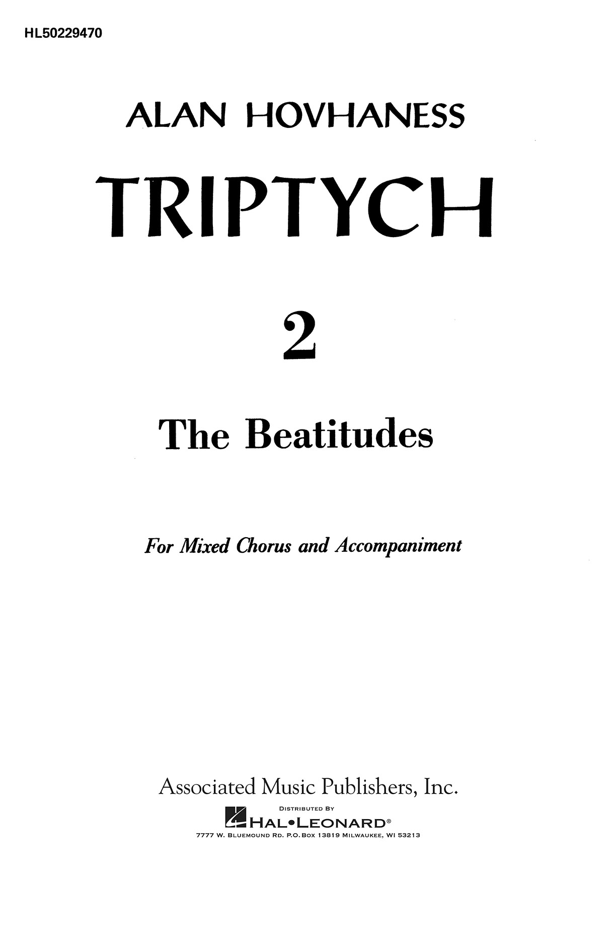 Alan Hovhaness: Beatitudes Triptych 2 Op 100: SATB: Vocal Score