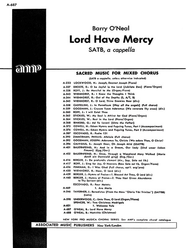 N Oneal: Lord Have Mercy A Cappella: SATB: Vocal Score