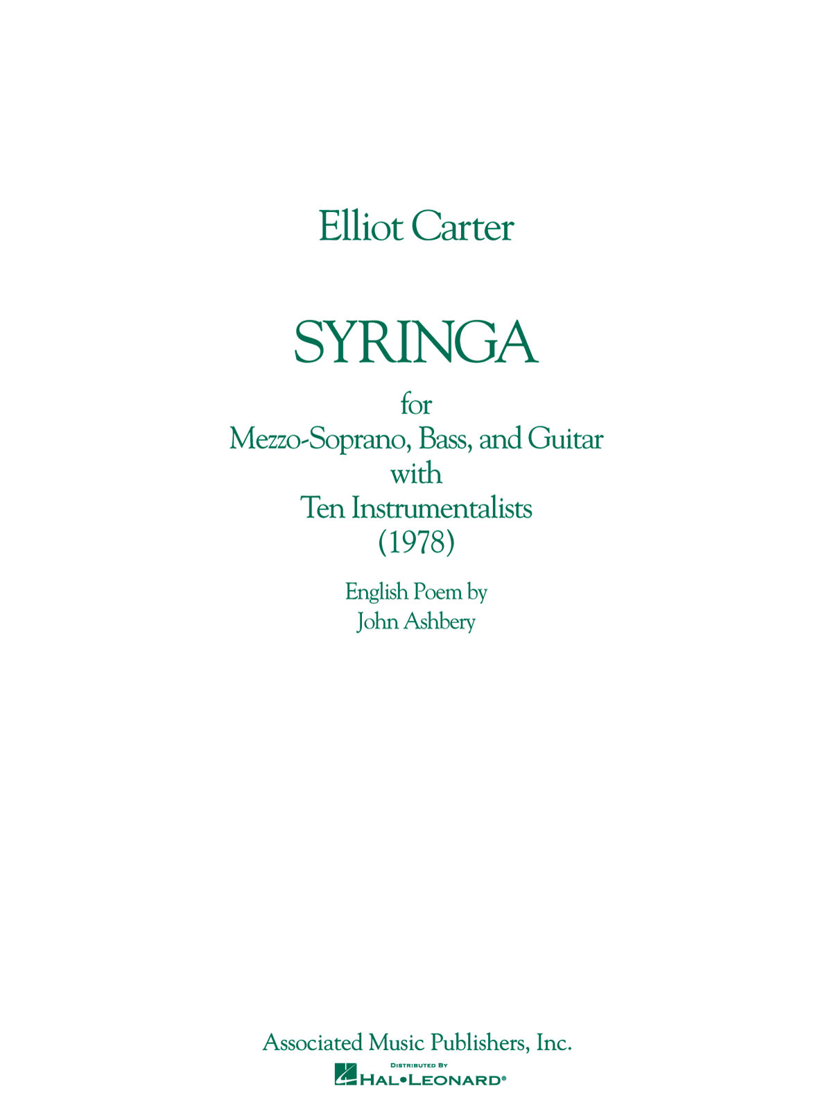 Elliott Carter: Syringa (1978): Low Voice: Score and Parts