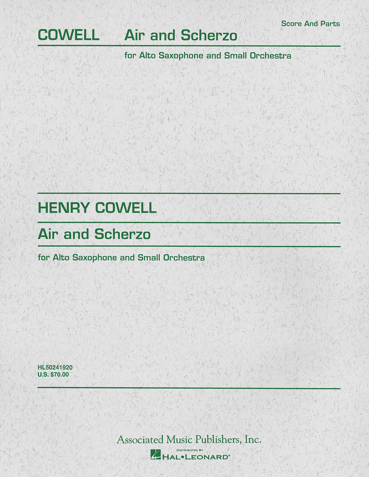 Henry Cowell: Air and Scherzo: Alto Saxophone: Score and Parts