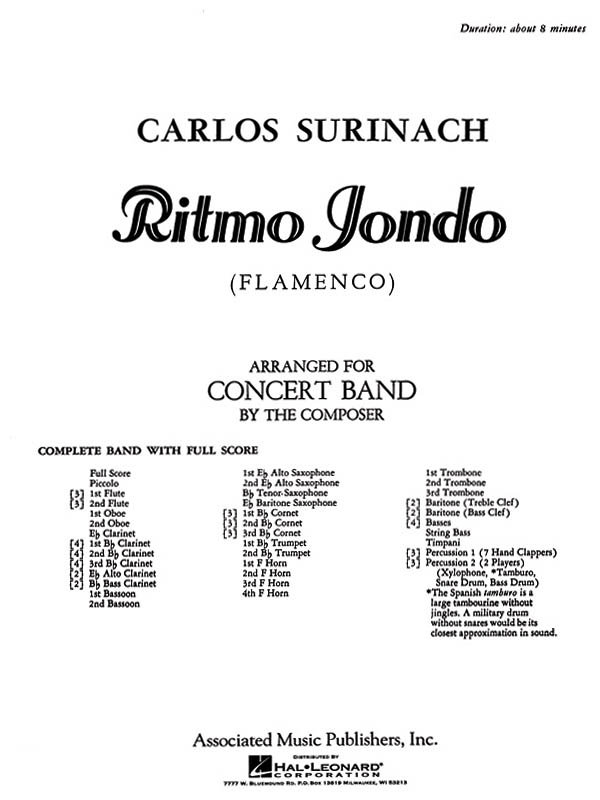 Carlos Surinach: Ritmo Jondo Band Full Score: Concert Band: Score