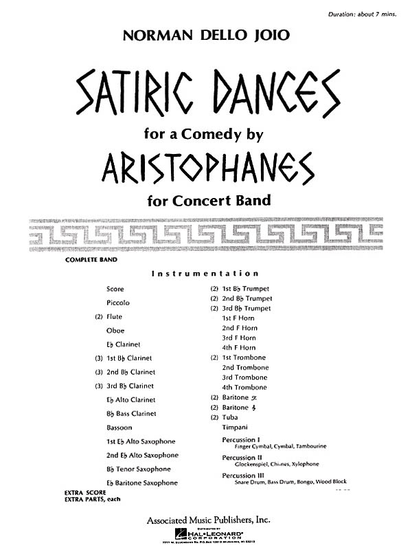 N Dello Joio: Satiric Dances Concert Band Full Score: Concert Band: Score