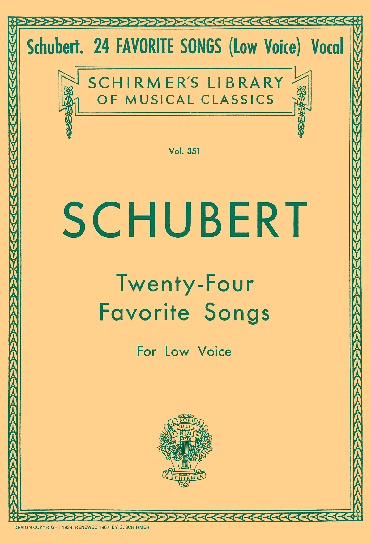 Franz Schubert: 24 Favorite Songs: Low Voice: Vocal Score