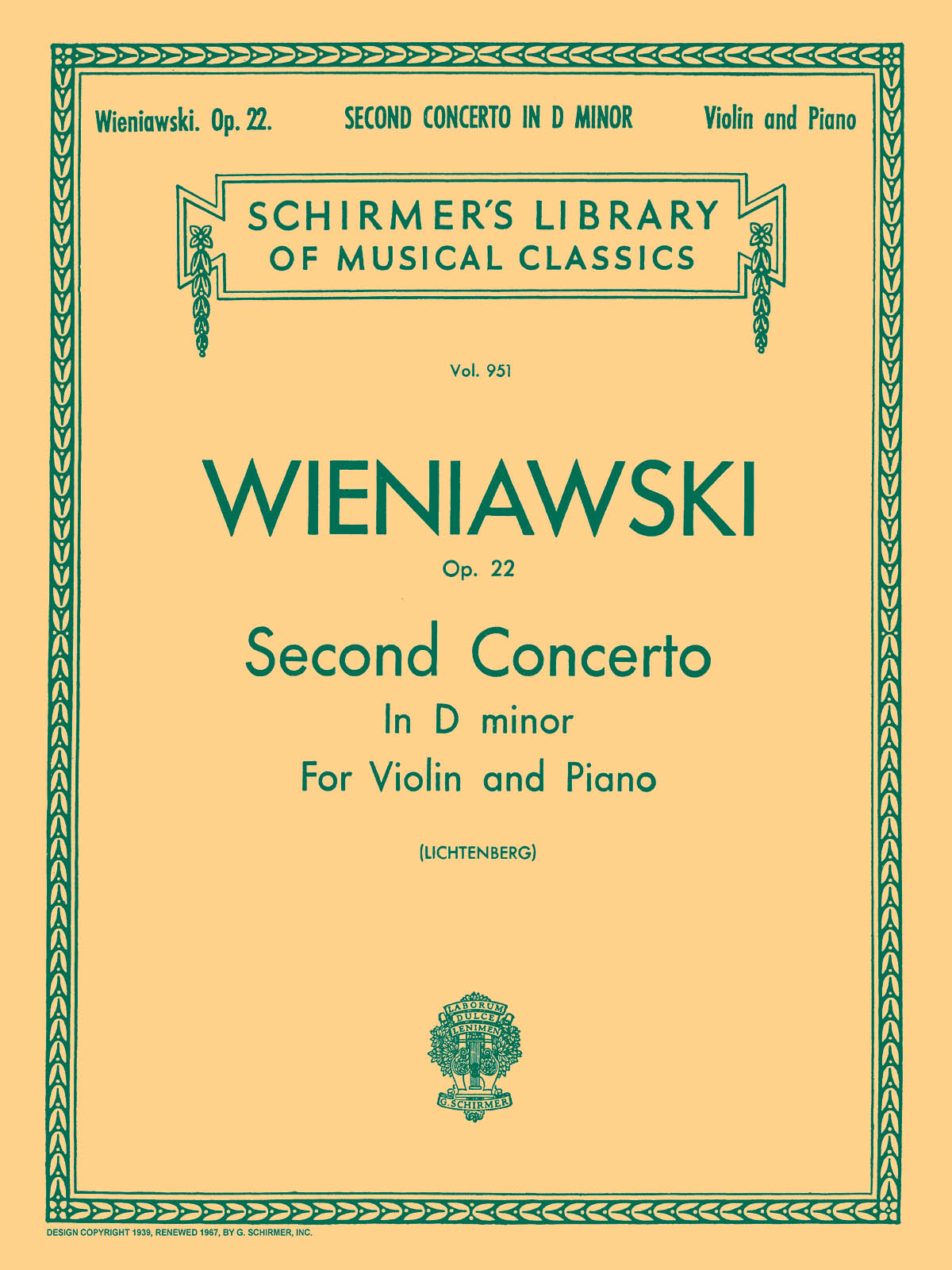 Henryk Wieniawski: Second Concerto in D Minor  Op. 22: Violin: Instrumental Work