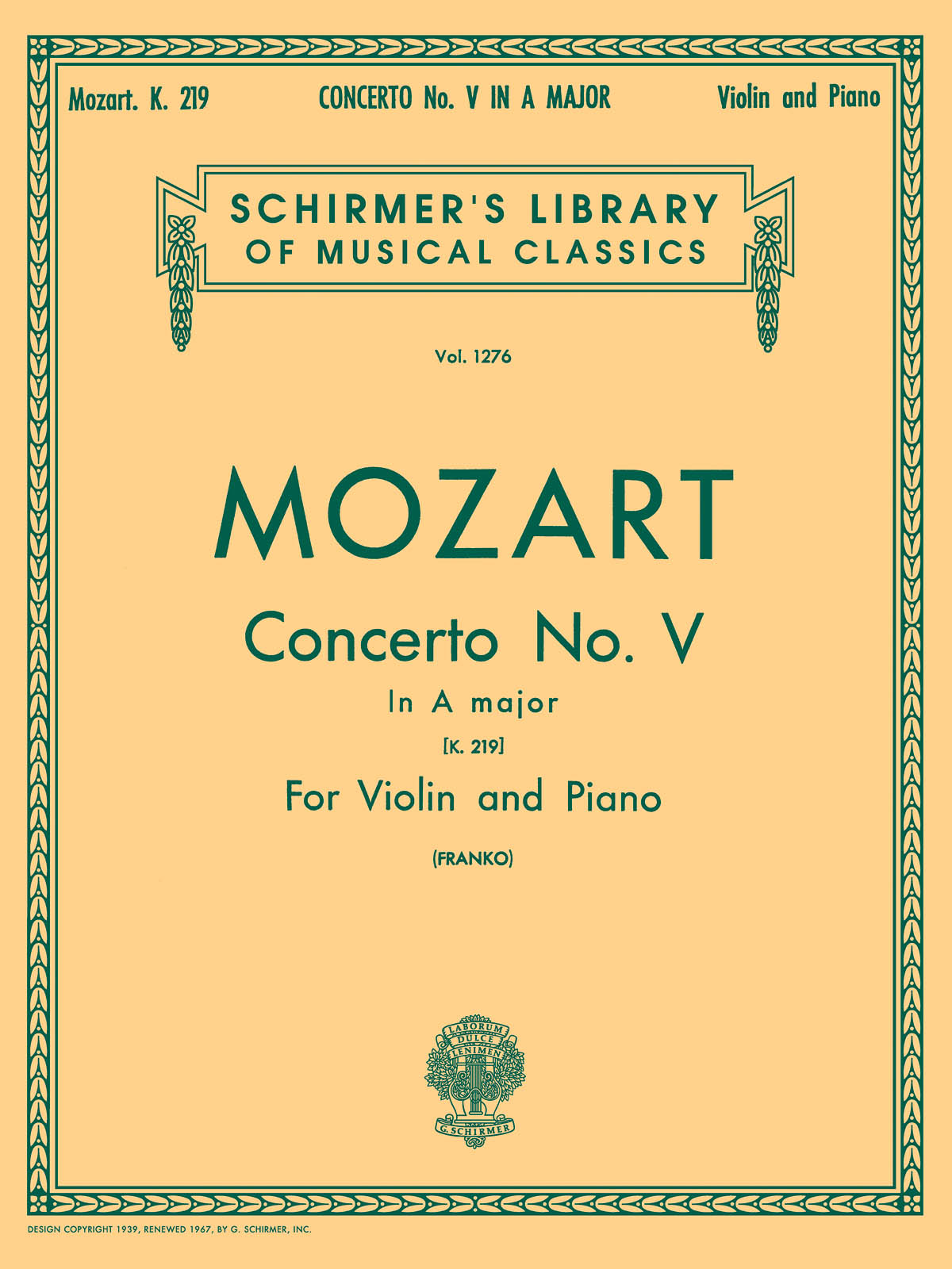 Wolfgang Amadeus Mozart: Violin Concerto No.5 In A Major K.219: Violin: