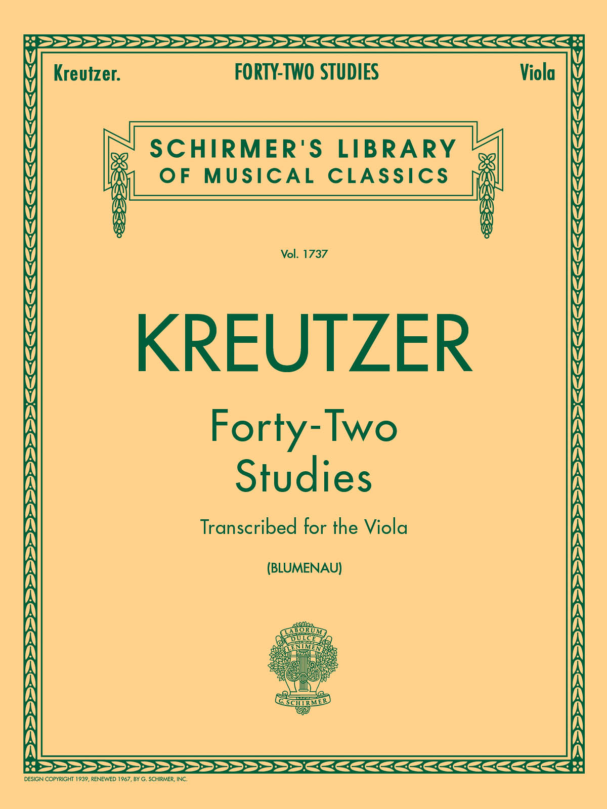 Rudolf Kreutzer: 42 Studies Transcribed for the Viola: Viola: Study