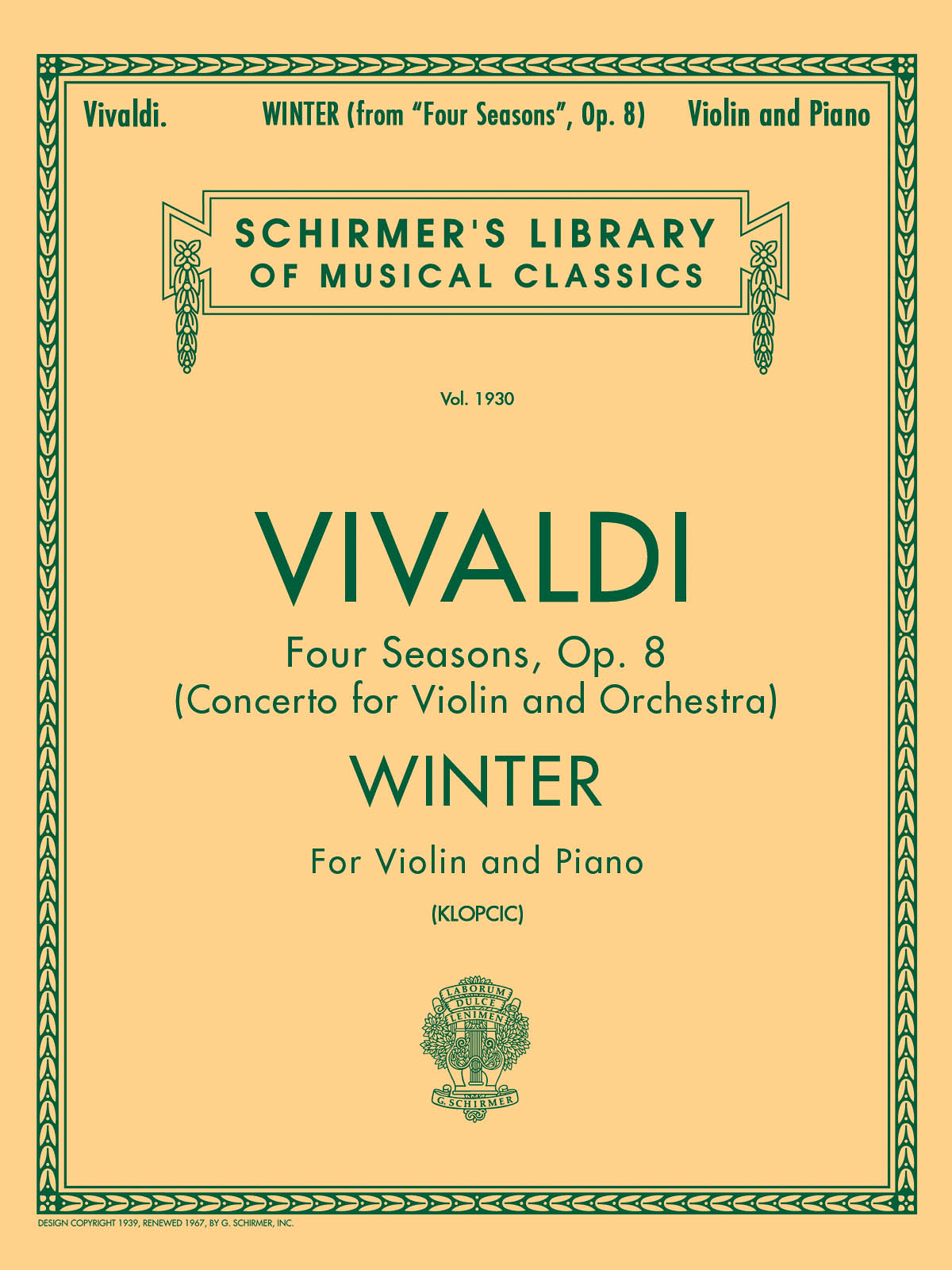 Antonio Vivaldi: Schirmer Library of Classics Volume 1930: Violin: Instrumental