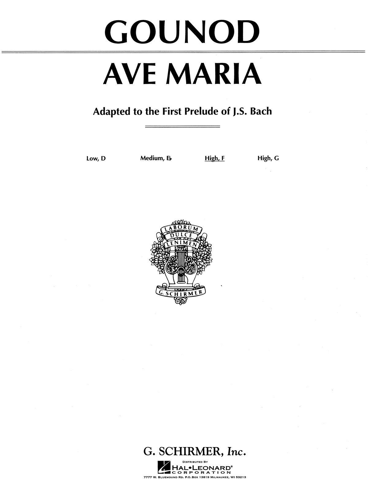 Charles Gounod Johann Sebastian Bach: Ave Maria: Medium Voice: Single Sheet
