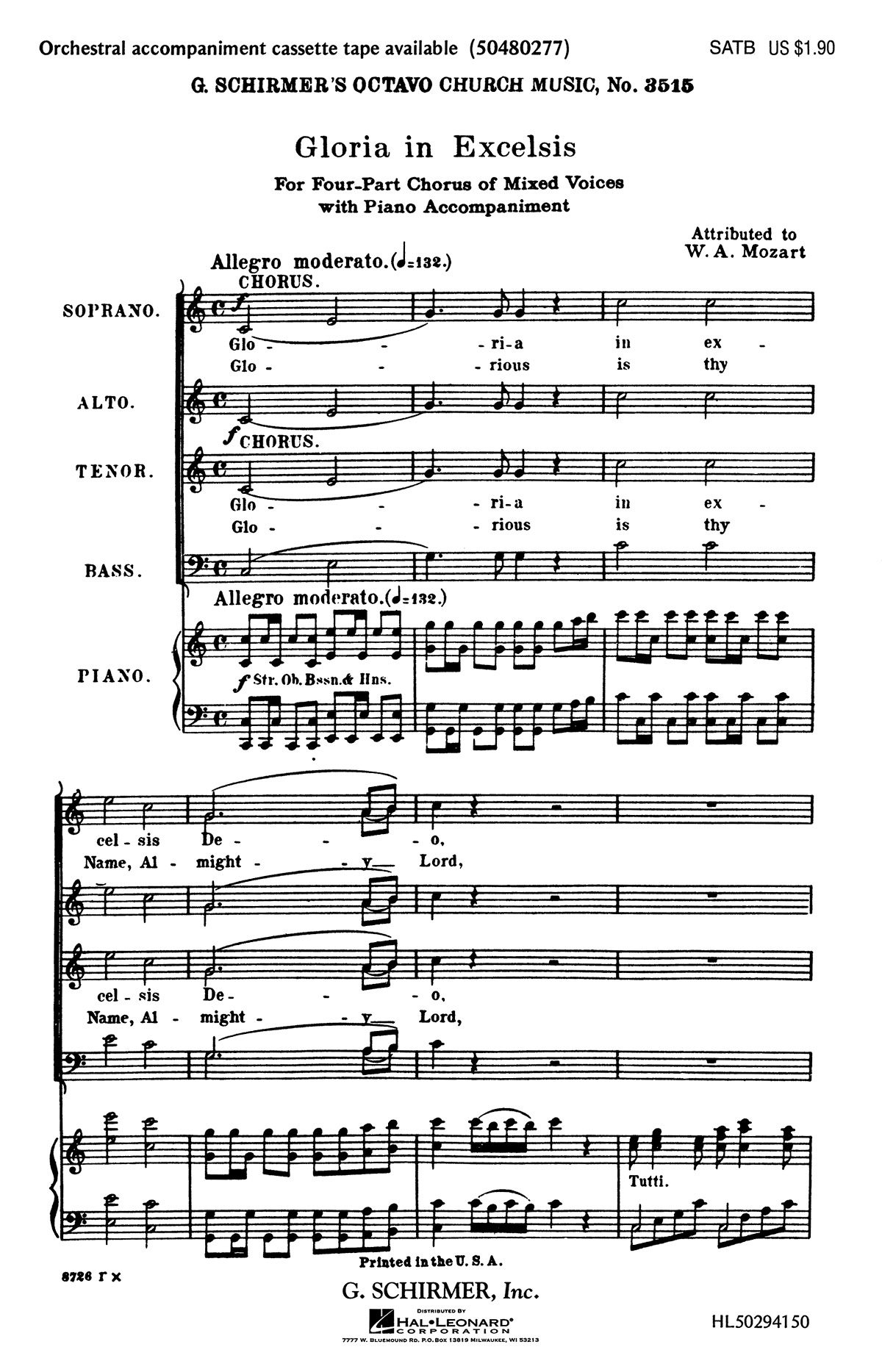 Wolfgang Amadeus Mozart: Gloria In Excelsis: SATB: Vocal Score