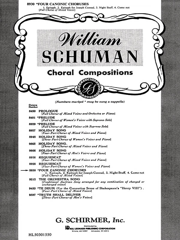 W. Schuman: Four Canonic Choruses: SATB: Vocal Score