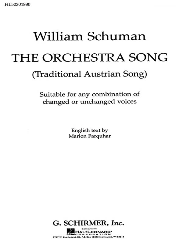 Traditional: Orchestra Song  The Traditional Austrian Song: SATB: Vocal Score