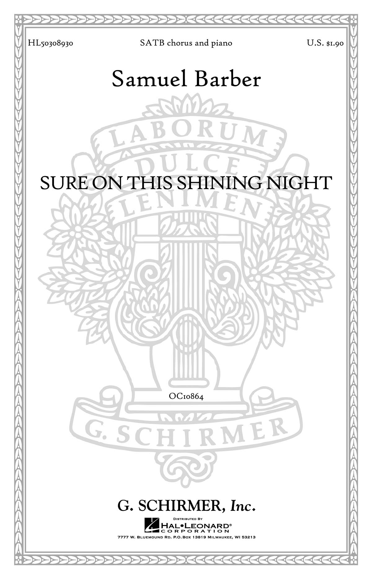 Samuel Barber: Sure on this shining night  Op. 13  No. 3: SATB: Vocal Score