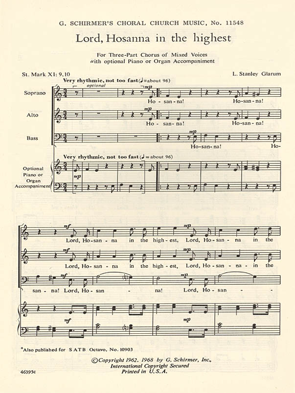 L. Stanley Glarum: Lord Hosanna in the Highest: SAB: Vocal Score
