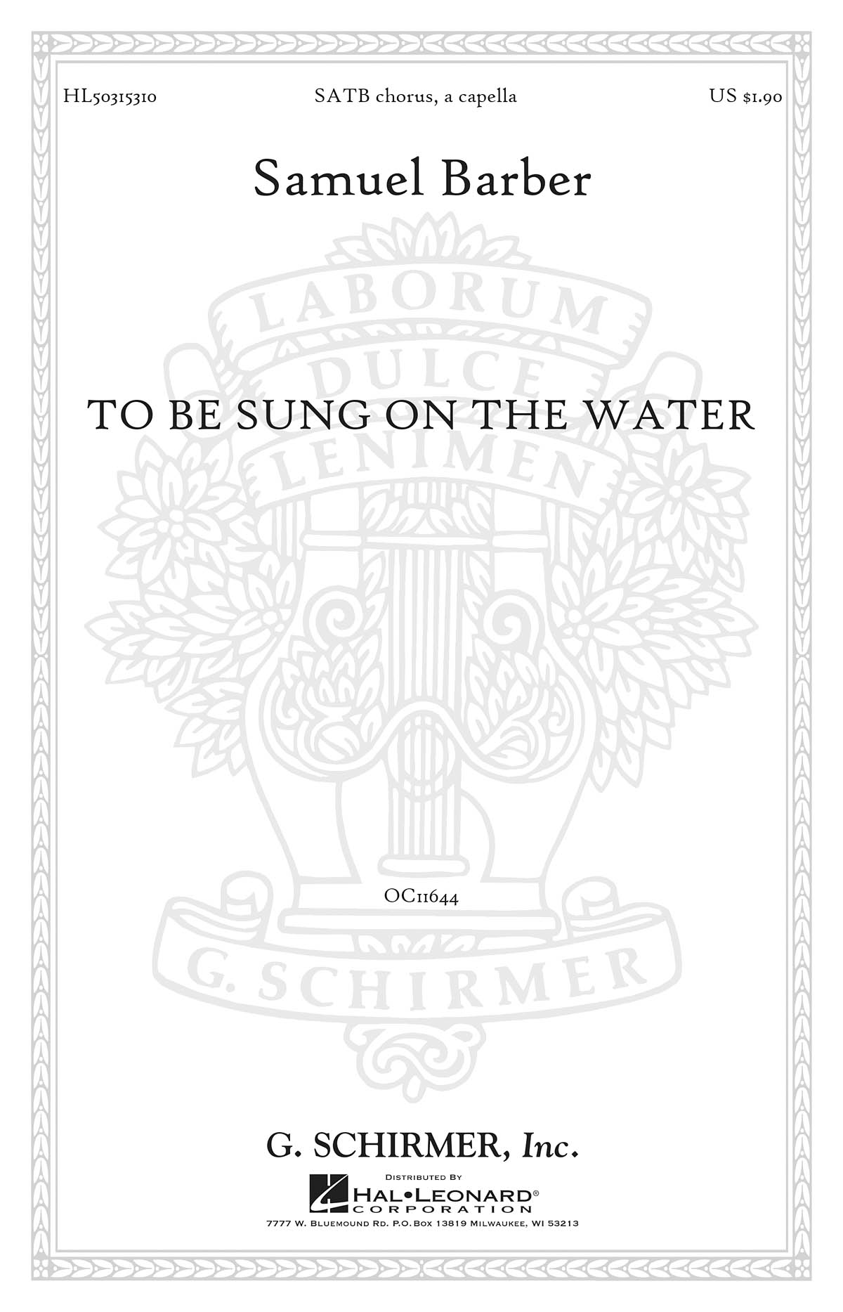 Samuel Barber: To Be Sung on the Water Op. 42  No. 2: SATB: Vocal Score