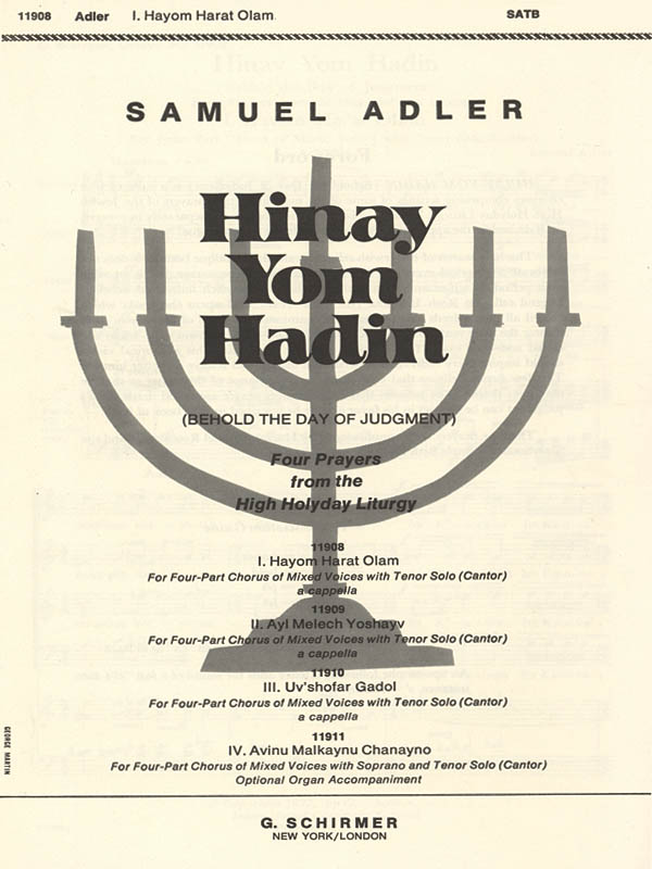 S. Adler: Hayom Harat Olam A Cappella W/Tenor Solo(Cantor): SATB: Vocal Score